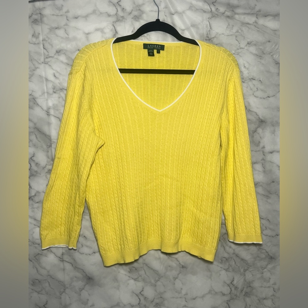 100% Cotton Lauren Ralph Lauren Vintage Canary Yellow Cable Knit Sweater L